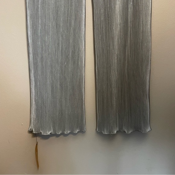 Reformation Elora Knit pants wide leg long length Silver metallic shine NWT - Picture 12 of 13